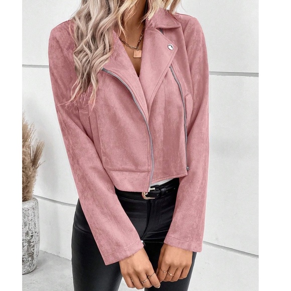 Luxe Zipper Vegan Suede Moto Biker Jacket - Picture 5 of 8